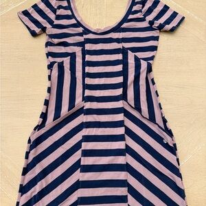 Volcom Navy and Mauve Striped Short Sleeve Dress